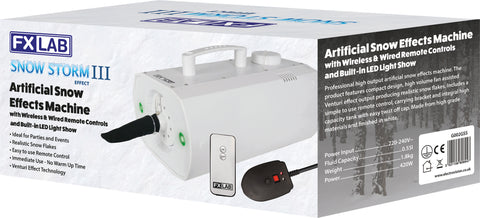 FXLAB Snow Storm III - 420W Artificial Snow Effects Machine with Wired and Wireless Remote Control and built in LED light show