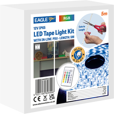 Eagle G009MA - 5m 12V IP65 RGB Colour Changing LED Tape Kit With Remote Control