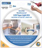 Eagle G009TH - 5m Cool White 12V IP65 LED Tape Light Kit with In-line PSU