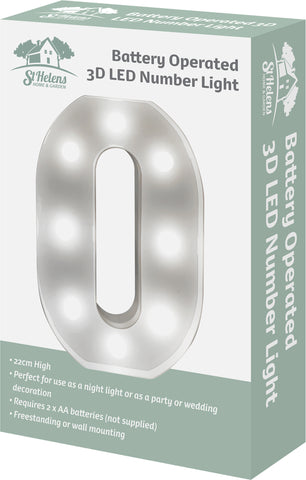St Helens Home and Garden GH11210 - "0" Battery Operated 3D LED Number Light