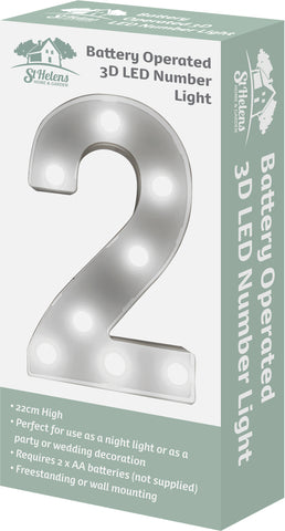 St Helens Home and Garden GH11212 - "2" Battery Operated 3D LED Number Light