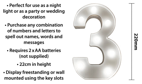 St Helens Home and Garden GH11213 - "3" Battery Operated 3D LED Number Light