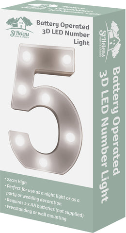 St Helens Home and Garden GH11215 - "5" Battery Operated 3D LED Number Light