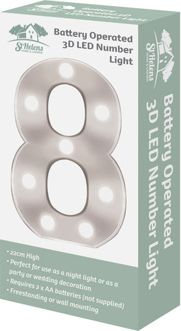St Helens Home and Garden GH11218 - "8" Battery Operated 3D LED Number Light