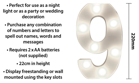 St Helens Home and Garden GH11219 - "9" Battery Operated 3D LED Number Light