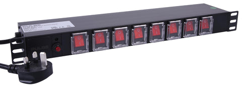 Pulse PDS8-C13 - 8 Way IEC C13 Switch Panel Rack PDU, 19" 1U