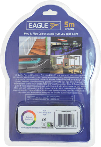 Eagle G009ZR - 5m 12V RGB LED Tape Light Kit Inc In-line PSU