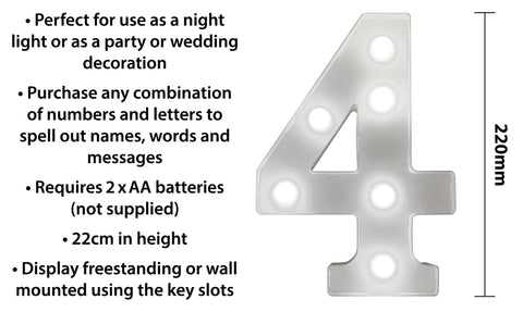 St Helens Home and Garden GH11214 - "4" Battery Operated 3D LED Number Light