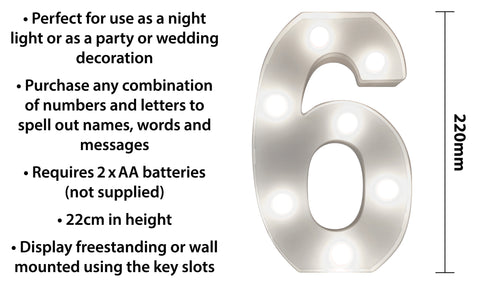 St Helens Home and Garden GH11216 - "6" Battery Operated 3D LED Number Light