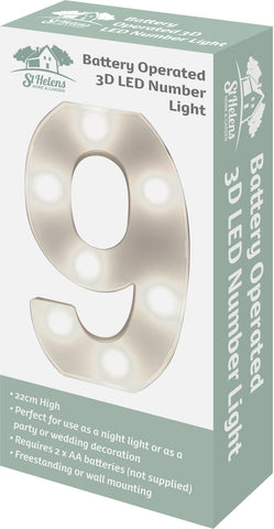 St Helens Home and Garden GH11219 - "9" Battery Operated 3D LED Number Light